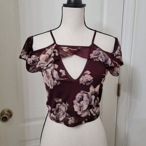 Charlotte Russe Size M Cropped Floral Cold Shoulder Top, NEW